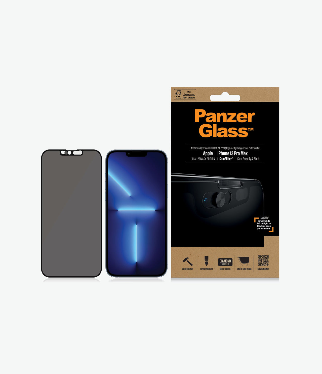Panzer Glass DUAL Privacy Screen Protector for Iphone 13 Pro Max (6.7") - Slide to Open Camera