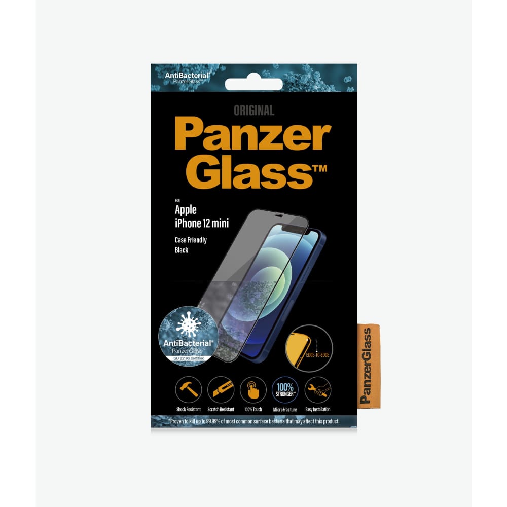 PanzerGlass Edge to Edge Glass Screen Protector for iPhone 12 Mini - Black - Accessories