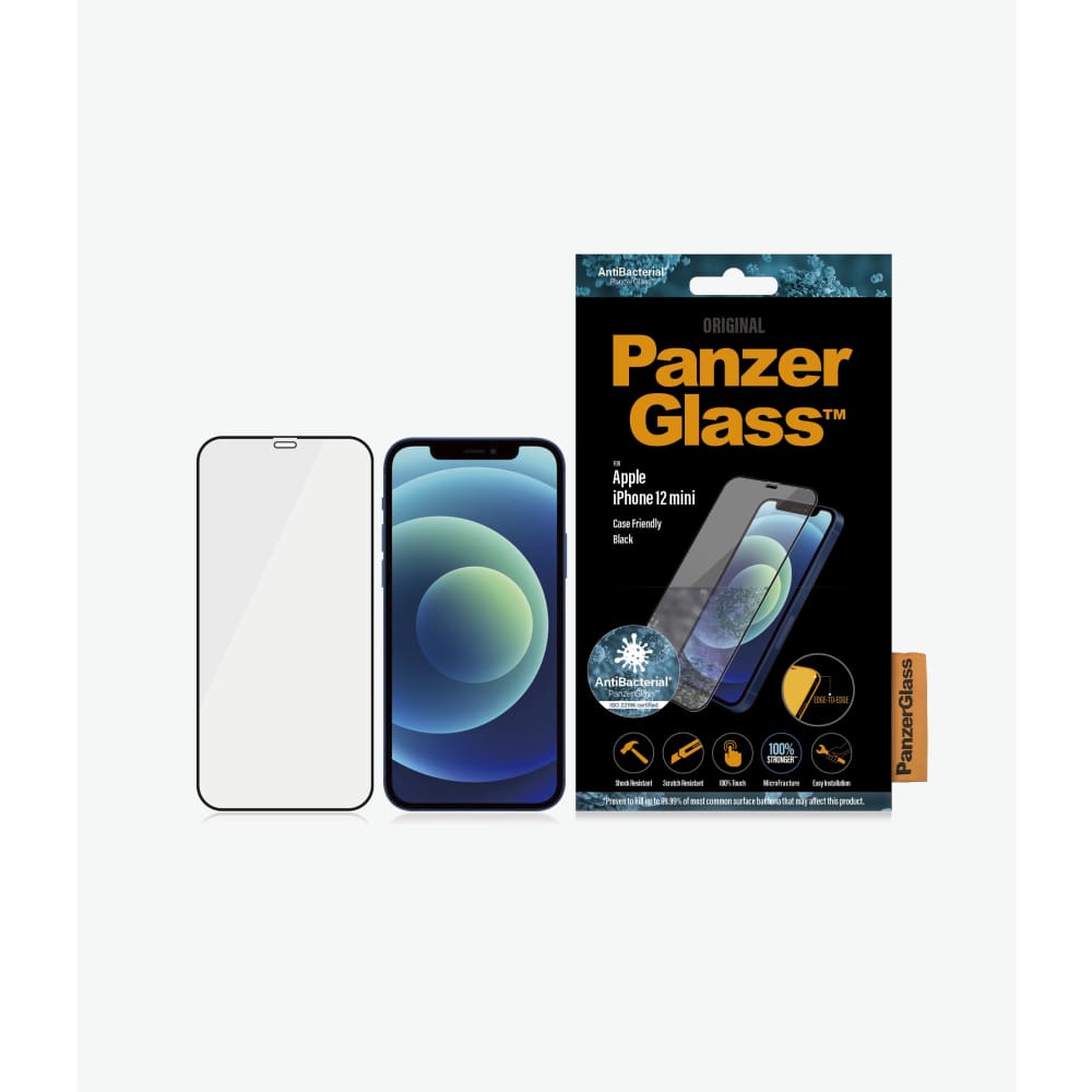 PanzerGlass Edge to Edge Glass Screen Protector for iPhone 12 Mini - Black - Accessories
