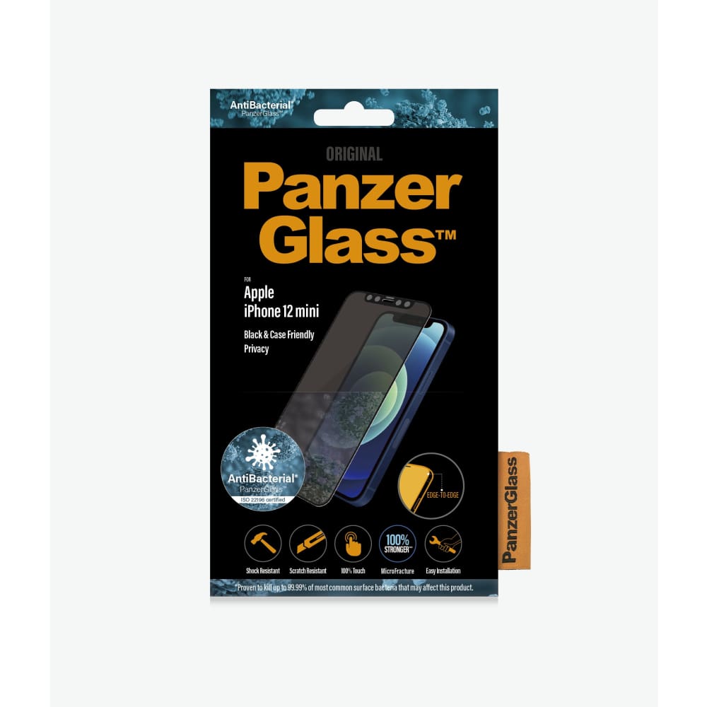 PanzerGlass Privacy Glass Screen Protector for iPhone 12 Mini - Black - Accessories