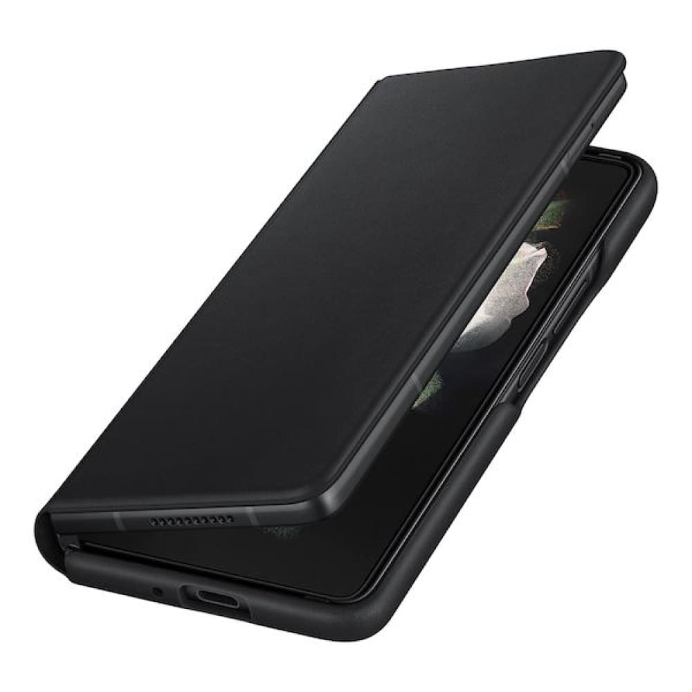 Samsung Leather Flip Cover for Galaxy Fold 3 - Black - Accessories