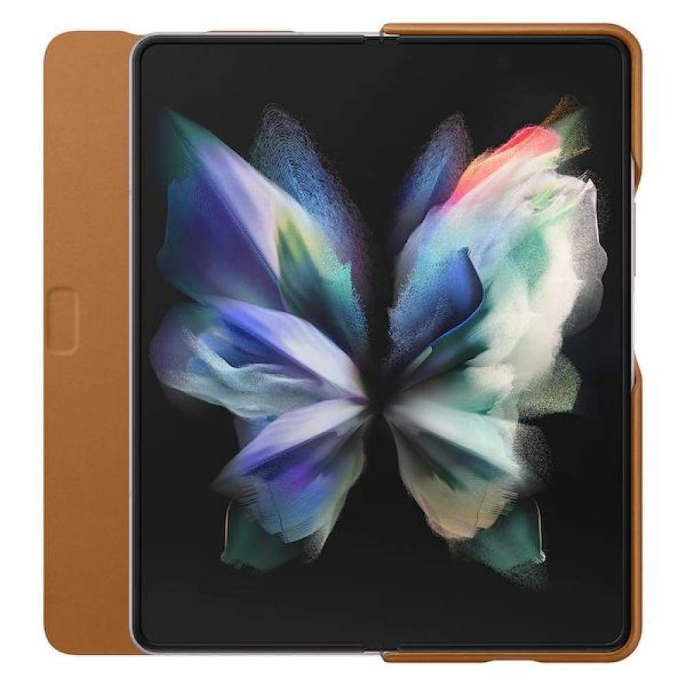 Samsung Leather Flip Cover for Galaxy Fold 3 - Camel - Accessories