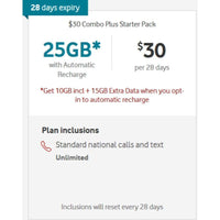 Thumbnail for VODAFONE $30 Prepaid Sim Starter - Unlimited Calls & Text upto 25Gb Monthly Data - Accessories