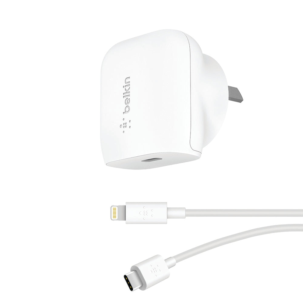Belkin 20W USB-C PD Wall Charger + USB-C to Lightning Cable-For Apple Devices - White