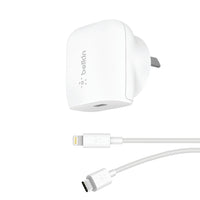 Thumbnail for Belkin 20W USB-C PD Wall Charger + USB-C to Lightning Cable-For Apple Devices - White