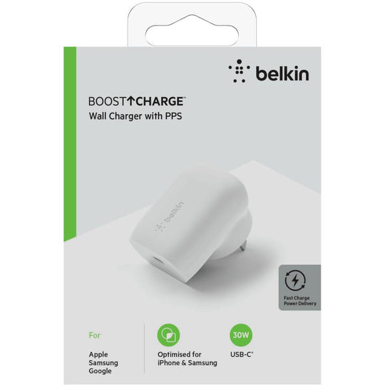 Belkin BoostUp 30W PPS Wall Charger-With USB-C PD - White