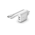 Belkin BoostCharge Dual USB-A Wall Charger 24W + Lightning to USB-A Cable - White